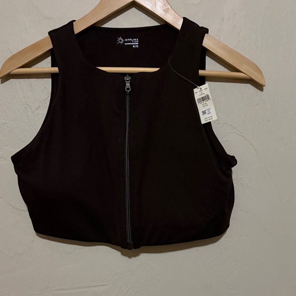 Offline by Aerie Brown Zip-Front Sports Bra.